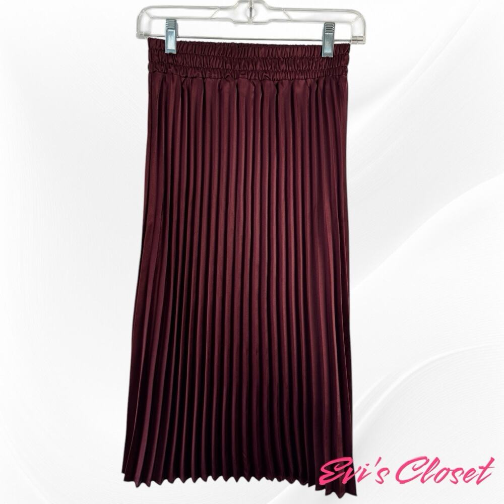 Jun & Ivy Women’s Burgundy Pleated Midi Skirt Sz S